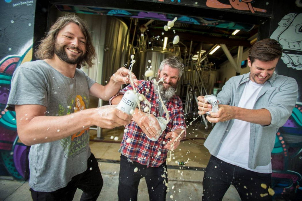 Jos Ruffell, Pete Gillespie, and Ian Gillespie - Garage Project brewery founders.