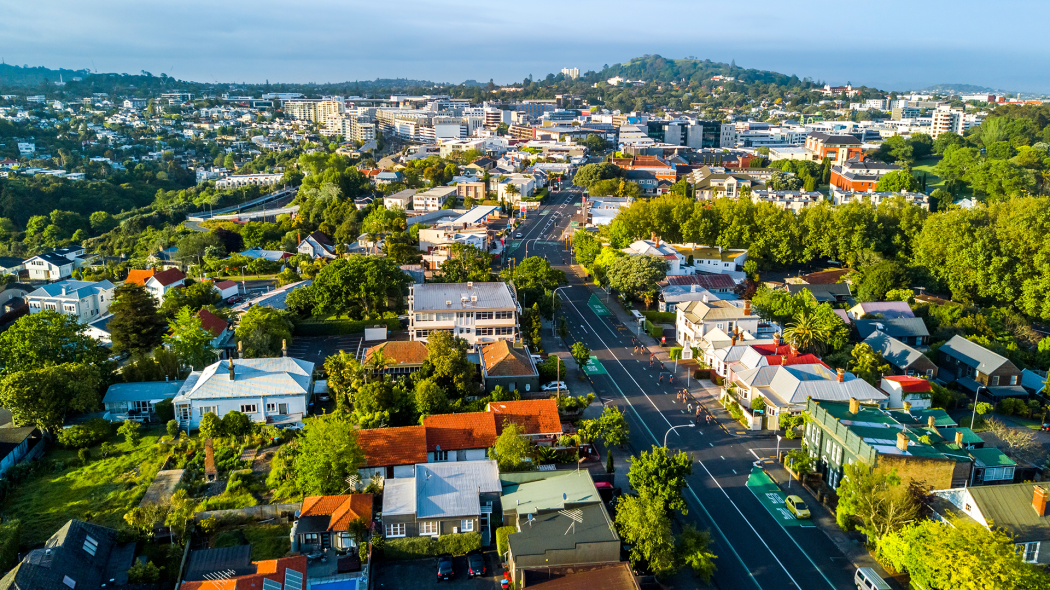 Aerial view of a quiet suburb v2. Auckland New Zealand
