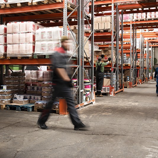 different people taking care warehouse logistics square