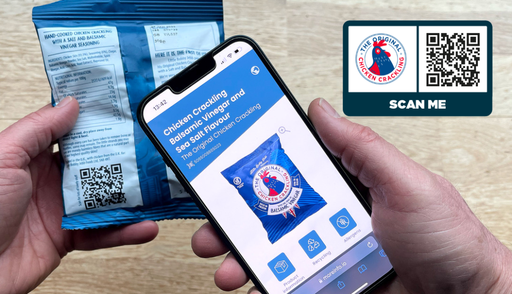 Scanning a QR code powered by GS1 on product packaging with a smartphone