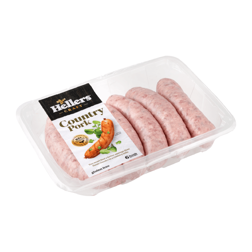 Hellers Country Pork Sausages product photography